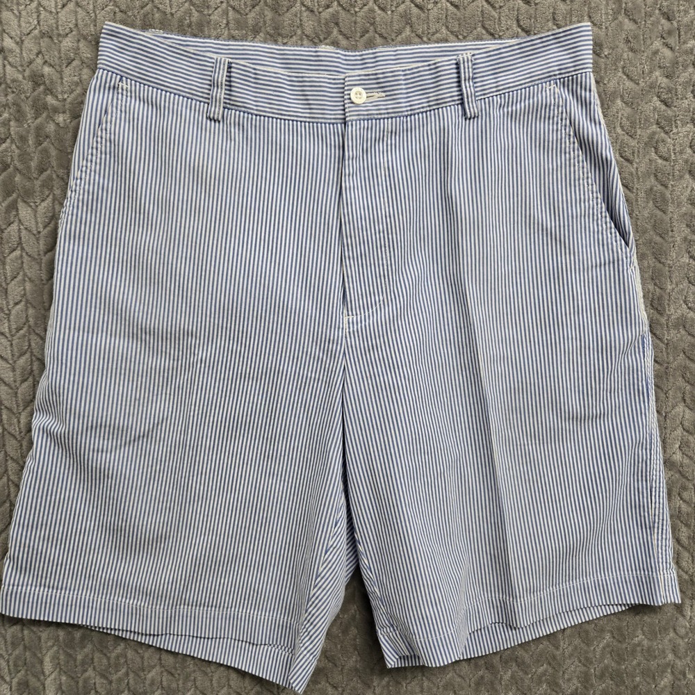 Dunning Mens Blue White Striped Coolmax‎ Golf Shorts 34 Seersucker Performance